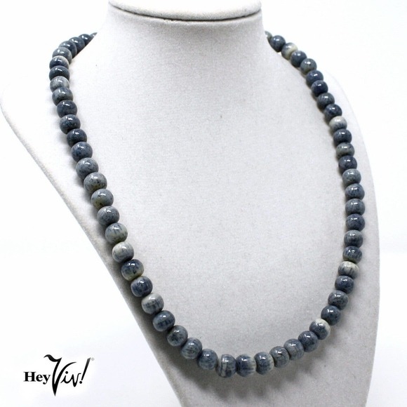Vintage Single Strand Blue Grey 1/4" Beads Adjustable 18" to 21" Long - Hey Viv - Picture 3 of 4